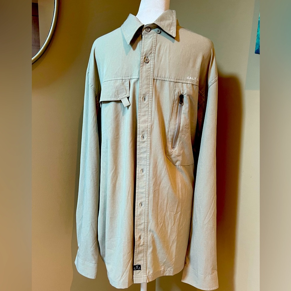 Men's Salt Life Fishing Shirt Tactical UVapor Vented Tan Size XL G